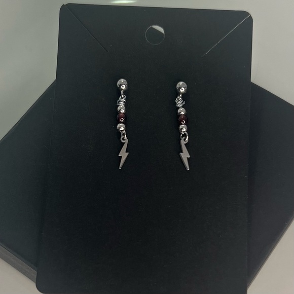 Natural Garnet Bead w Zinger Charm Necklace and Earring Set Handcrafted - Picture 4 of 6